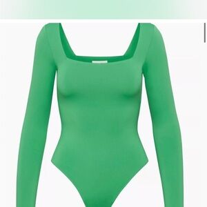 Square Neck Long Sleeve Bodysuit - Kelly Green forever 21